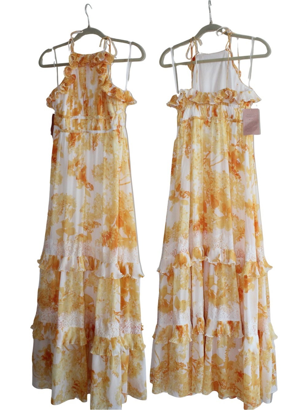 BHLDN Ava Chiffon High-Neck Ruffled Maxi Dress – Yellow Floral